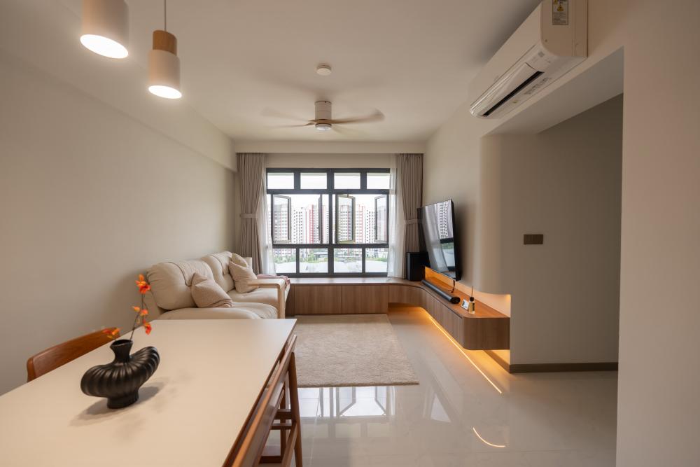 Minimalist Living Room with TV Console and Carpet