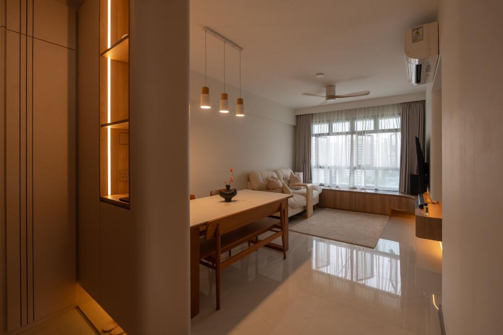 Minimalist Living Room with TV Console and Ceiling Light