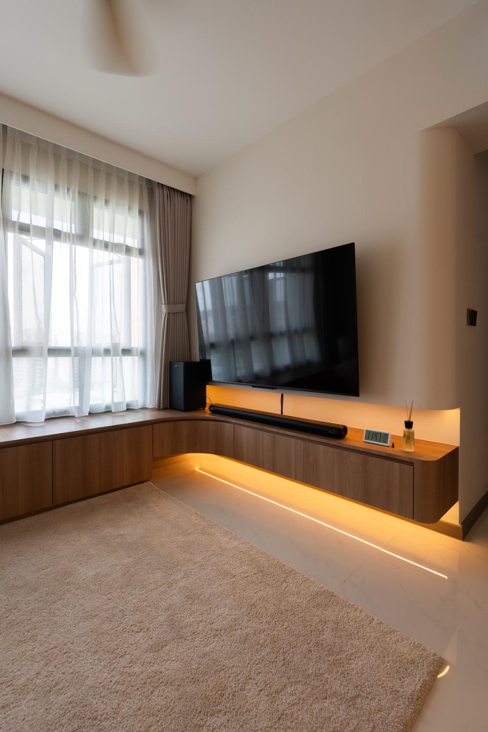 Minimalist Living Room with Homogeneous Tiles and Sofa
