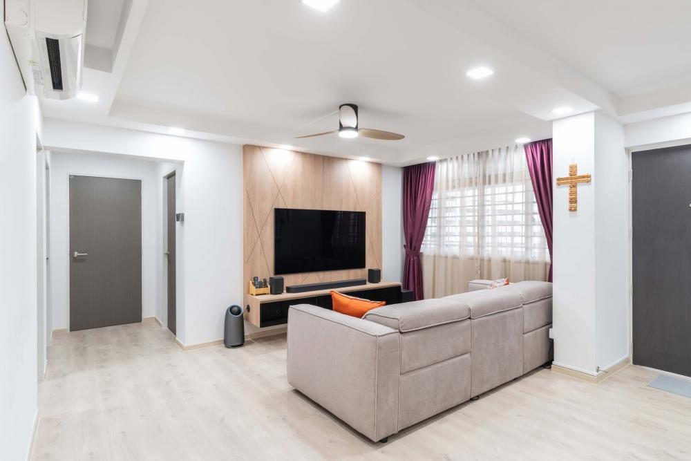 Vintage Living Room with Vinyl Flooring and TV Console