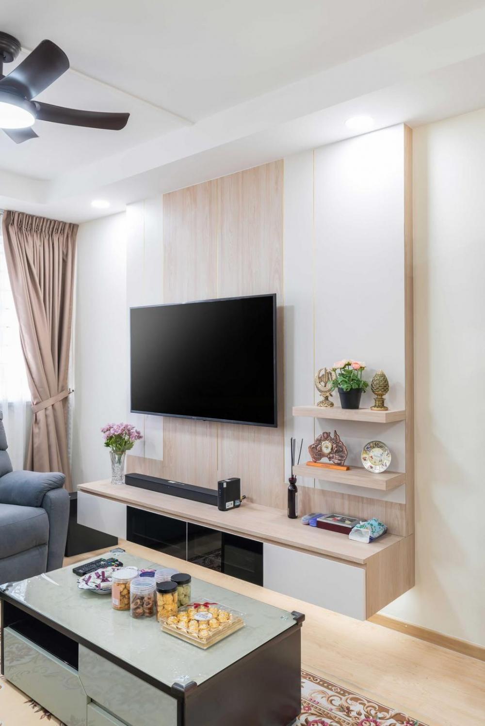 Contemporary Living Room with Vinyl Flooring and TV Console