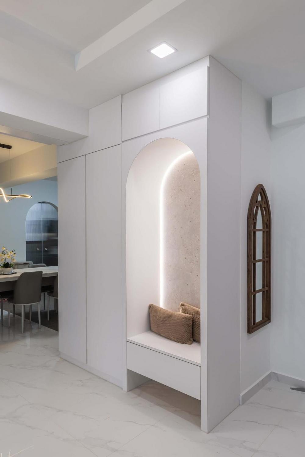 Modern Entryway with Seating Bench and Small Storage