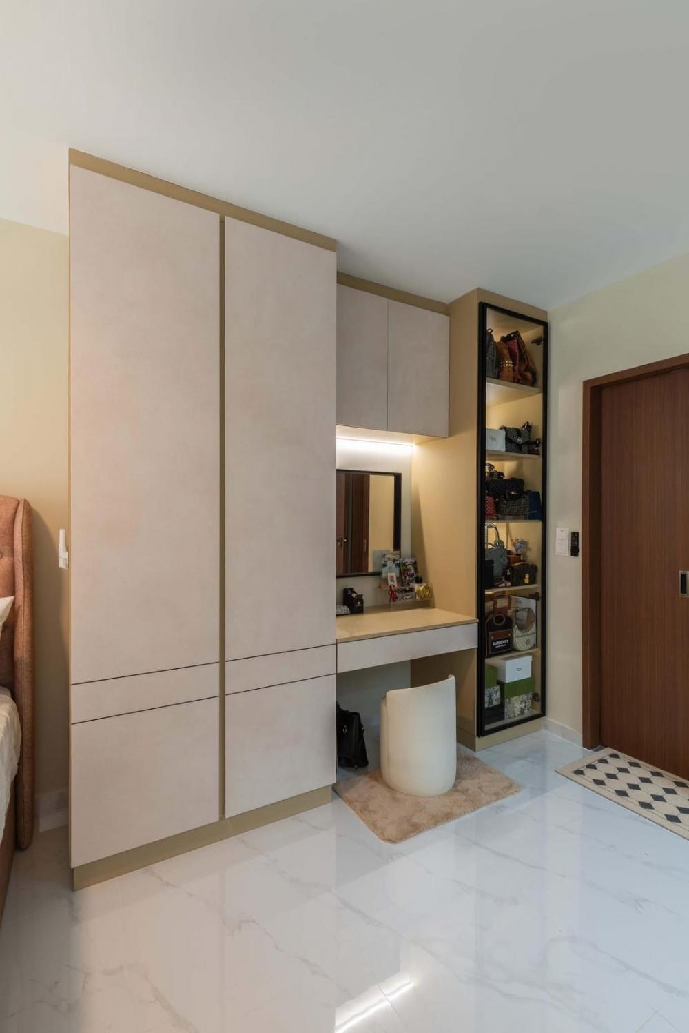 Modern Bedroom with Homogeneous Tiles and Wardrobe