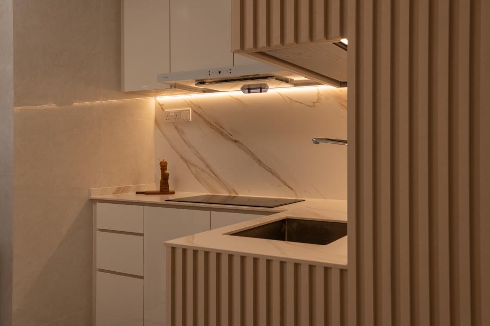 Minimalist Kitchen with Countertop and Cupboard