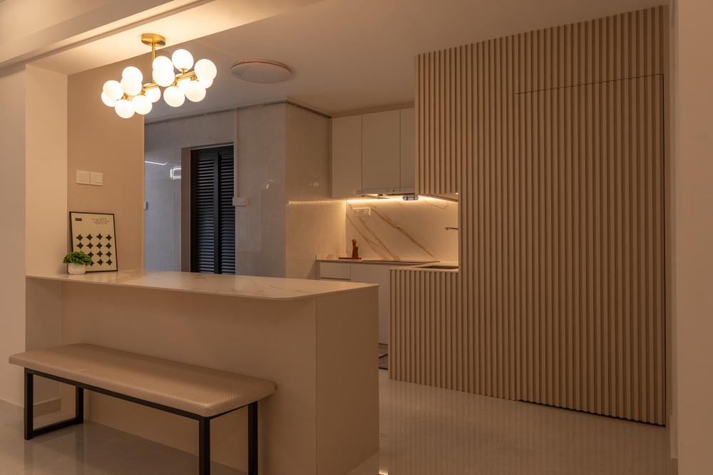 Minimalist Kitchen with Kitchen Island and Cupboard