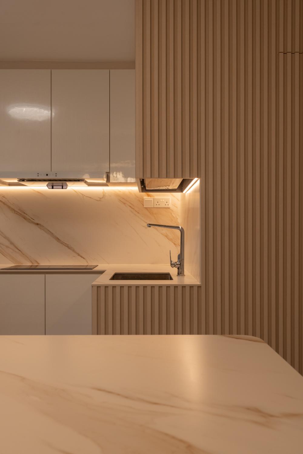 Minimalist Kitchen with Cupboard and Open Kitchen