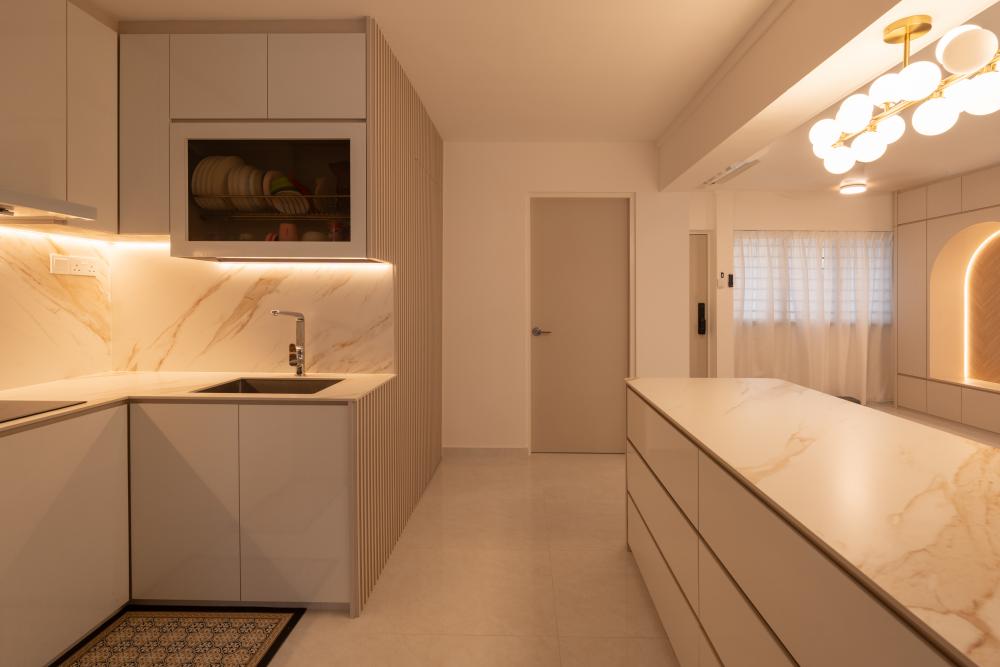 Minimalist Kitchen with Cupboard and Kitchen Backsplash
