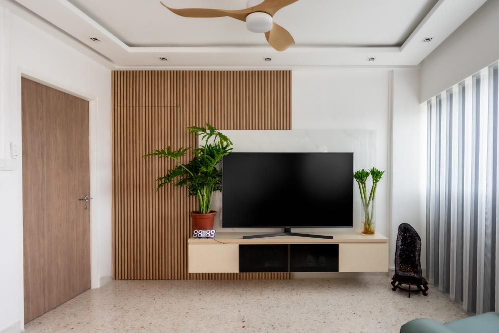 Modern Living Room with TV Console and Feature Wall