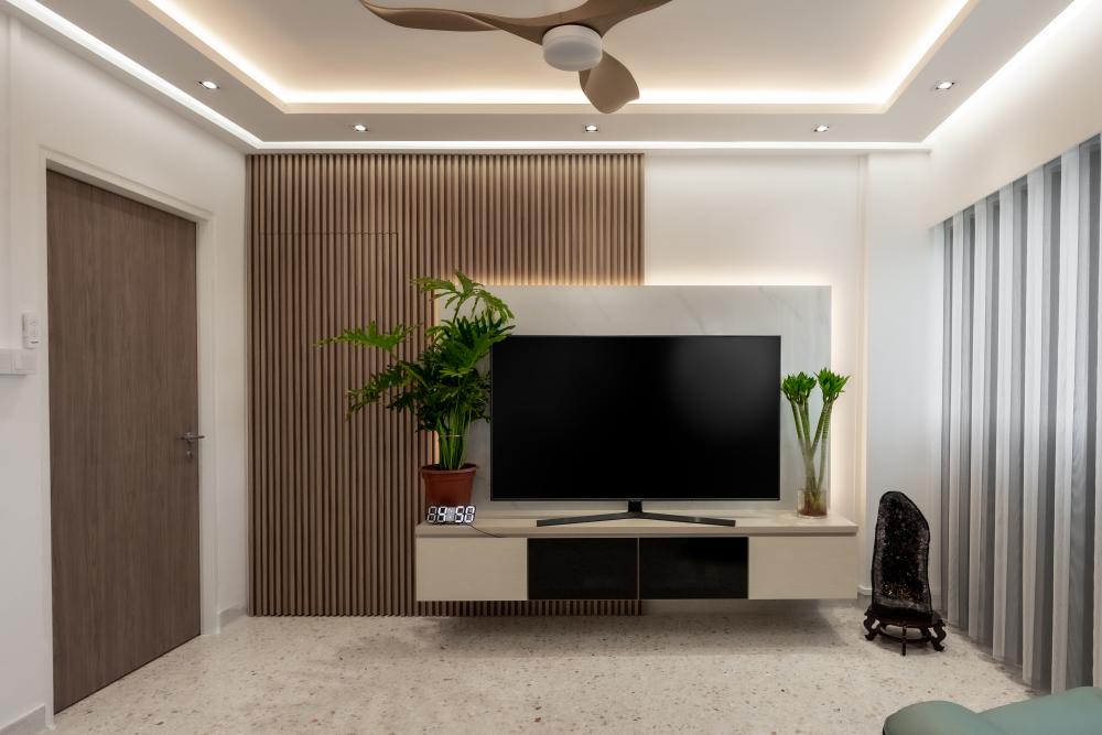 Modern Living Room with TV Console and Feature Wall