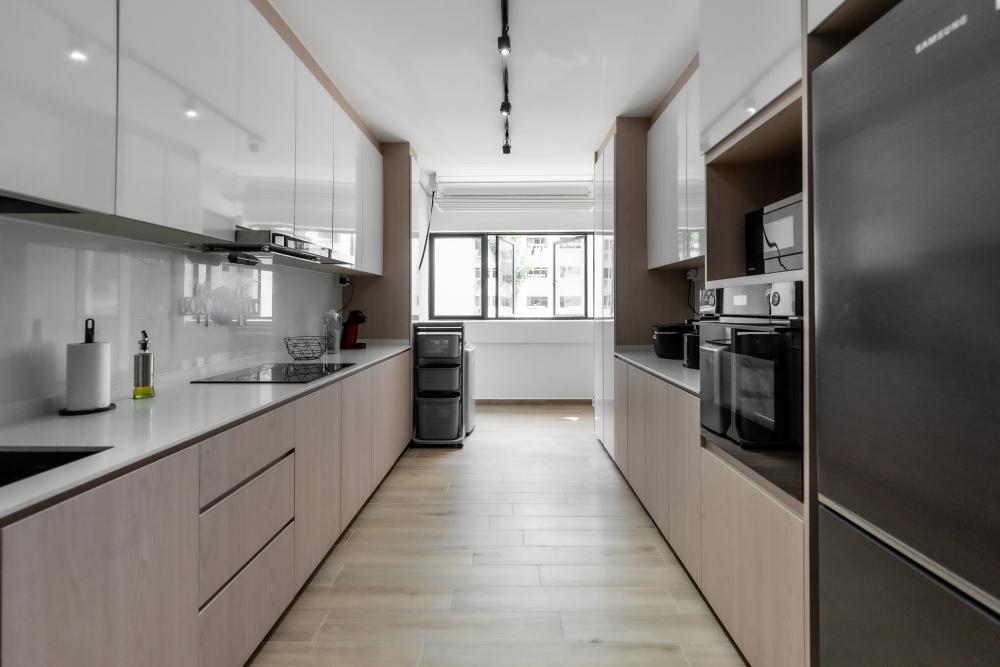 Scandinavian Kitchen with Countertop and Kitchen Window
