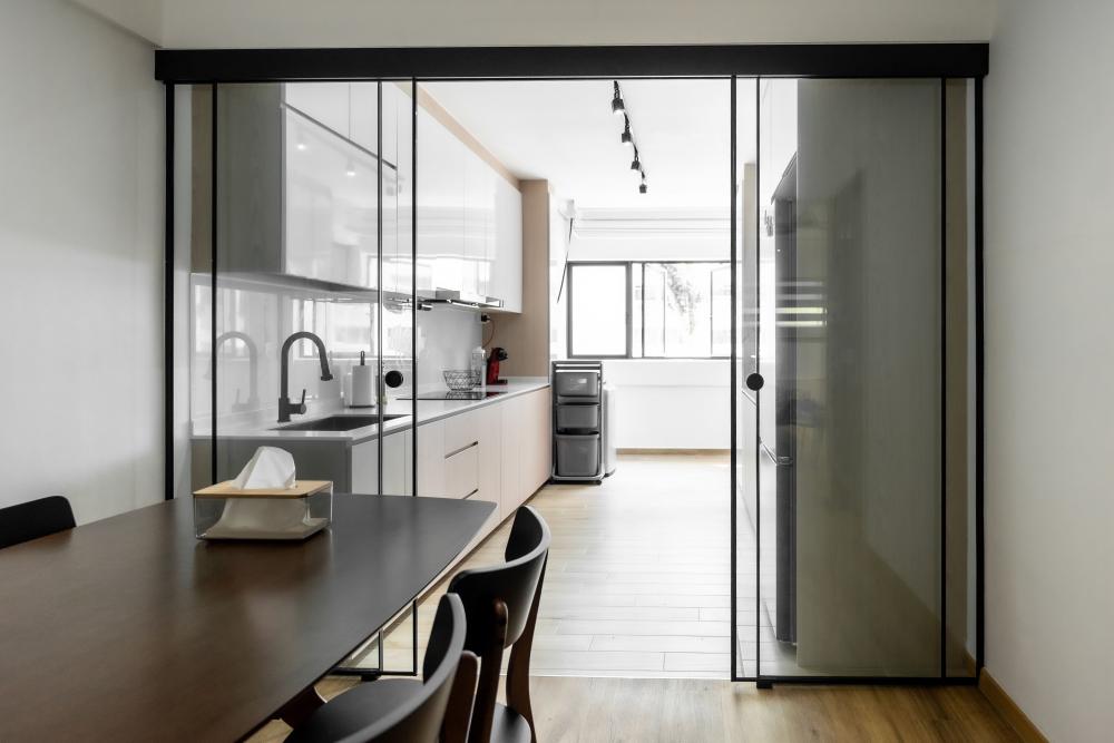 Scandinavian Dining Room with Dining Table and Lighting