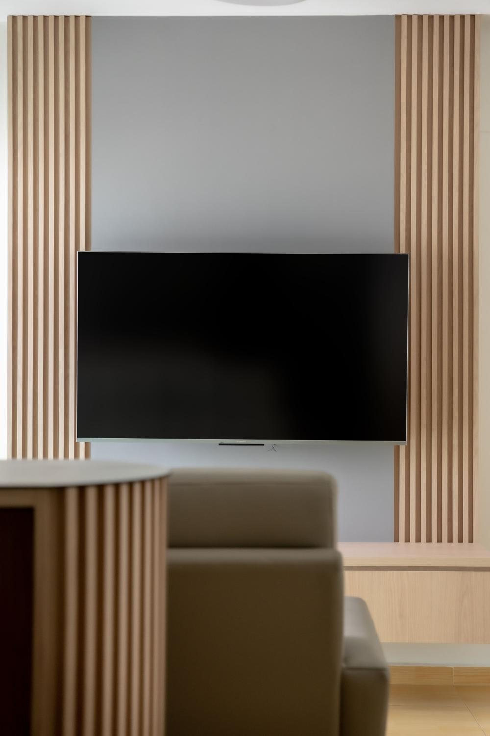 Scandinavian Living Room with Feature Wall and TV