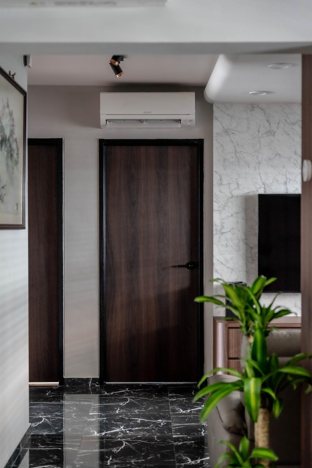 Modern Foyer with Console Table and Planters