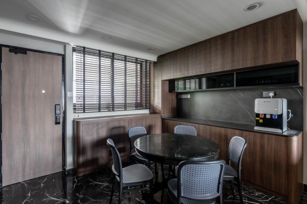 Modern Pantry with Kitchen Island and Tableware