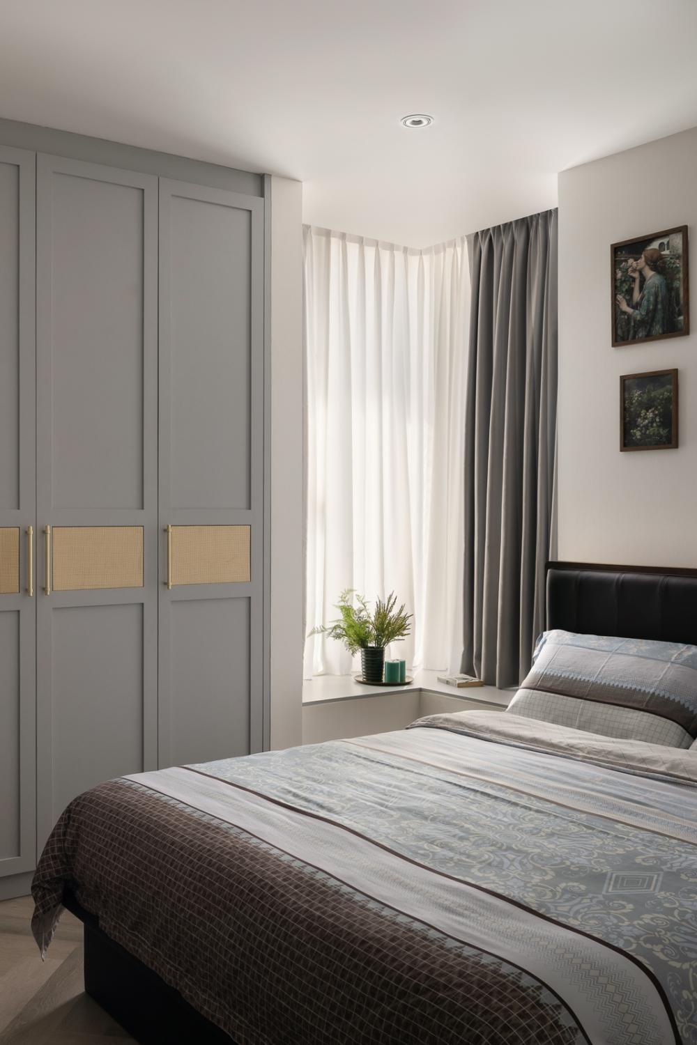Eclectic Bedroom with Bay Window and Wardrobe