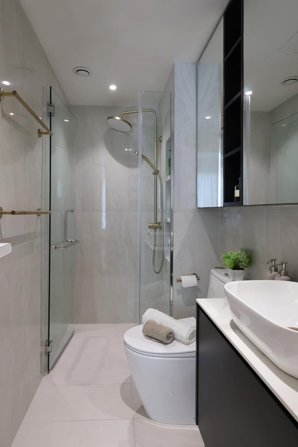 Scandinavian Bathroom with Mirror and Shower Screen