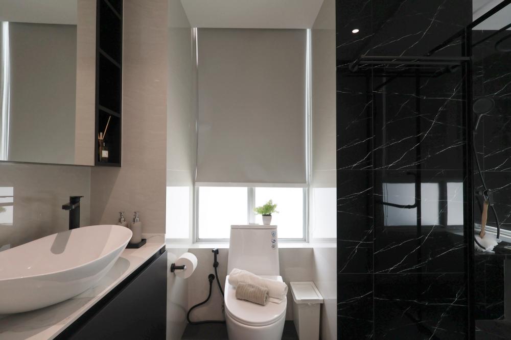 Scandinavian Bathroom with Mirror and Shower Screen