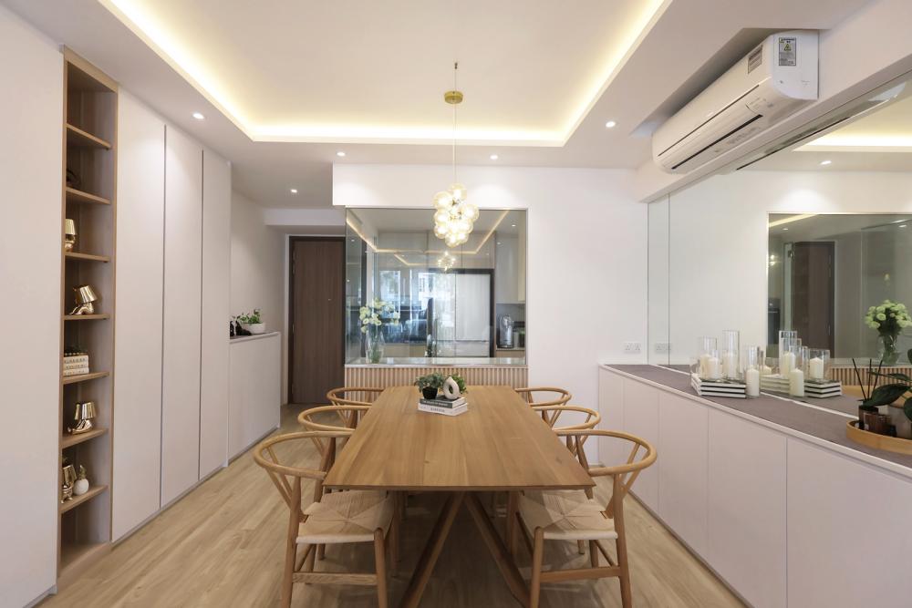 Scandinavian Dining Room with Downlights and Dining Table