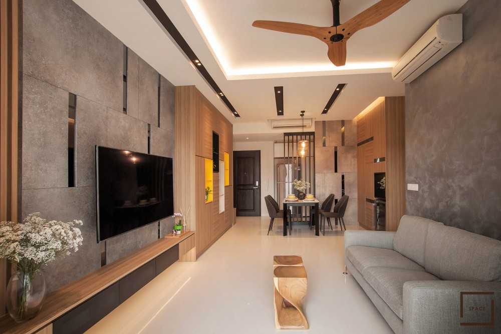Contemporary Dining Room with TV Console and Sofa