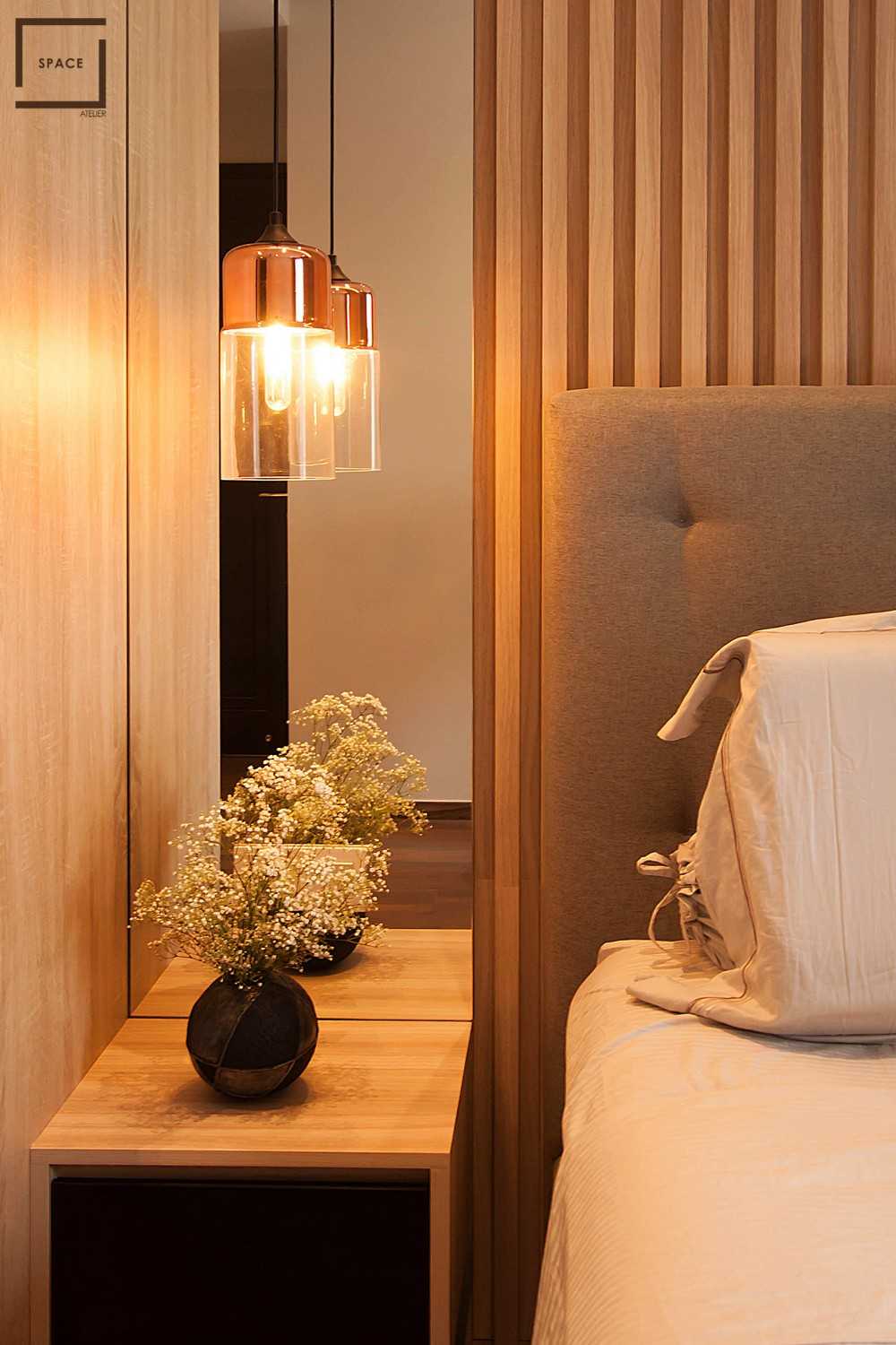 Contemporary Bedroom with Drop Light and Queen Bed