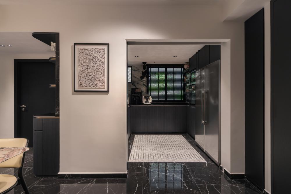 Asian Kitchen with Marble Floor and Flooring