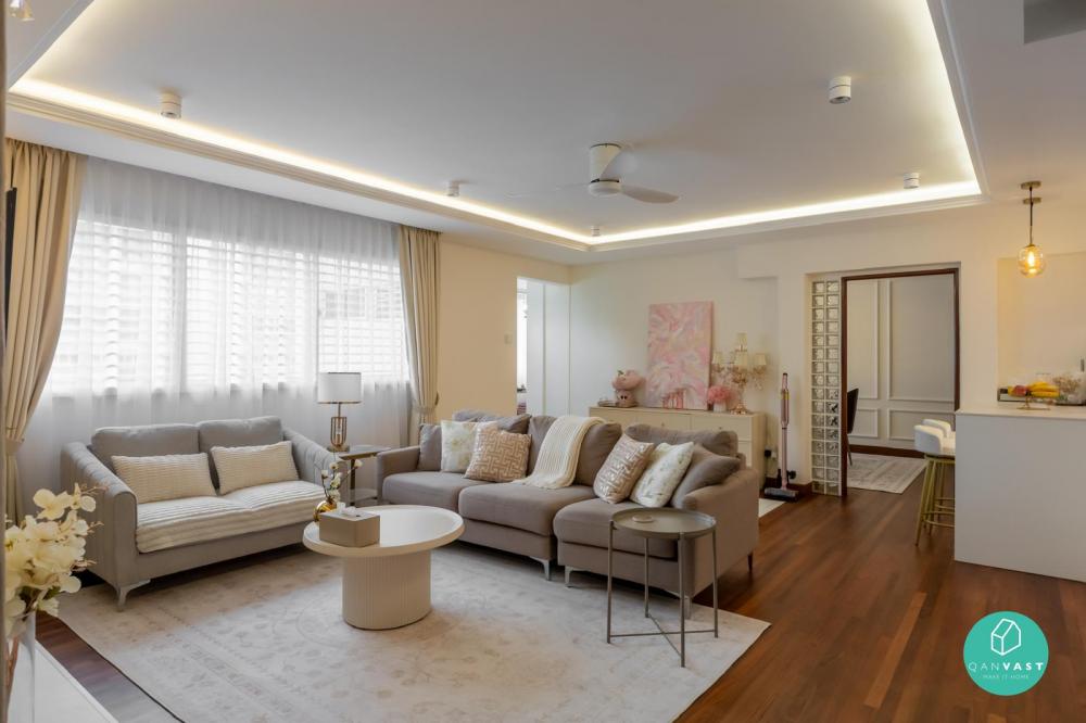 Vintage Living Room with Kitchen Island and Coffee Table
