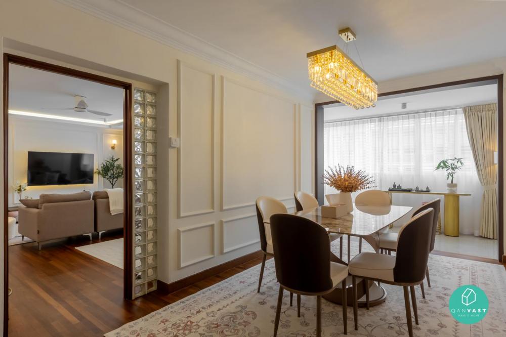 Vintage Dining Room with Chandelier and Dining Table