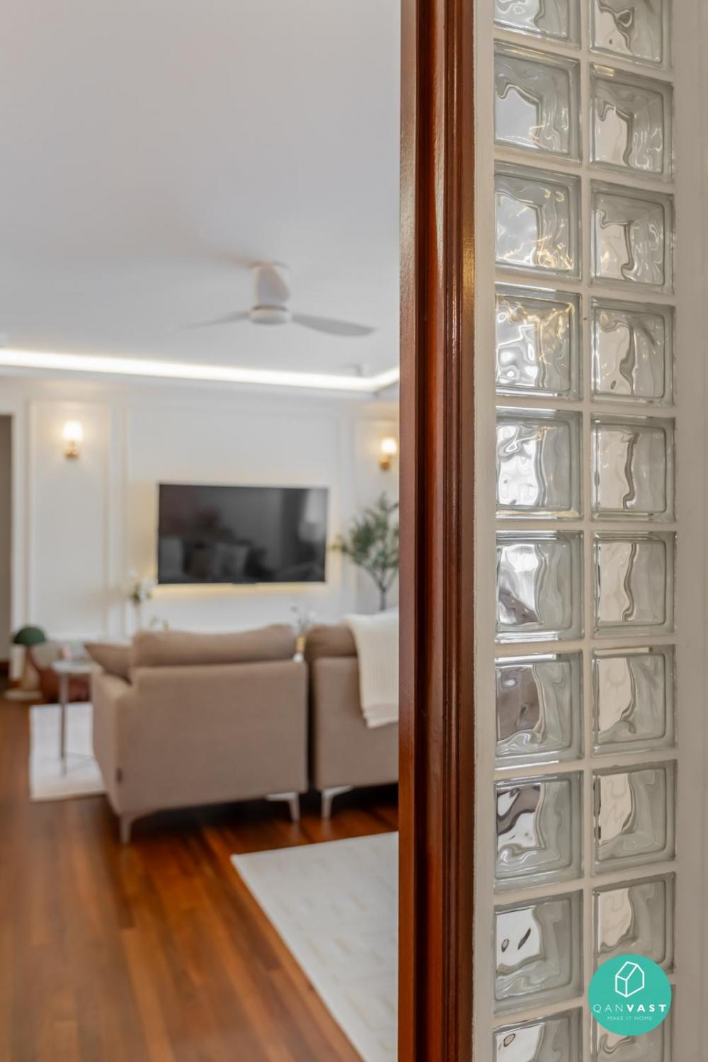Vintage Living Room with Parquet Floor and TV Console