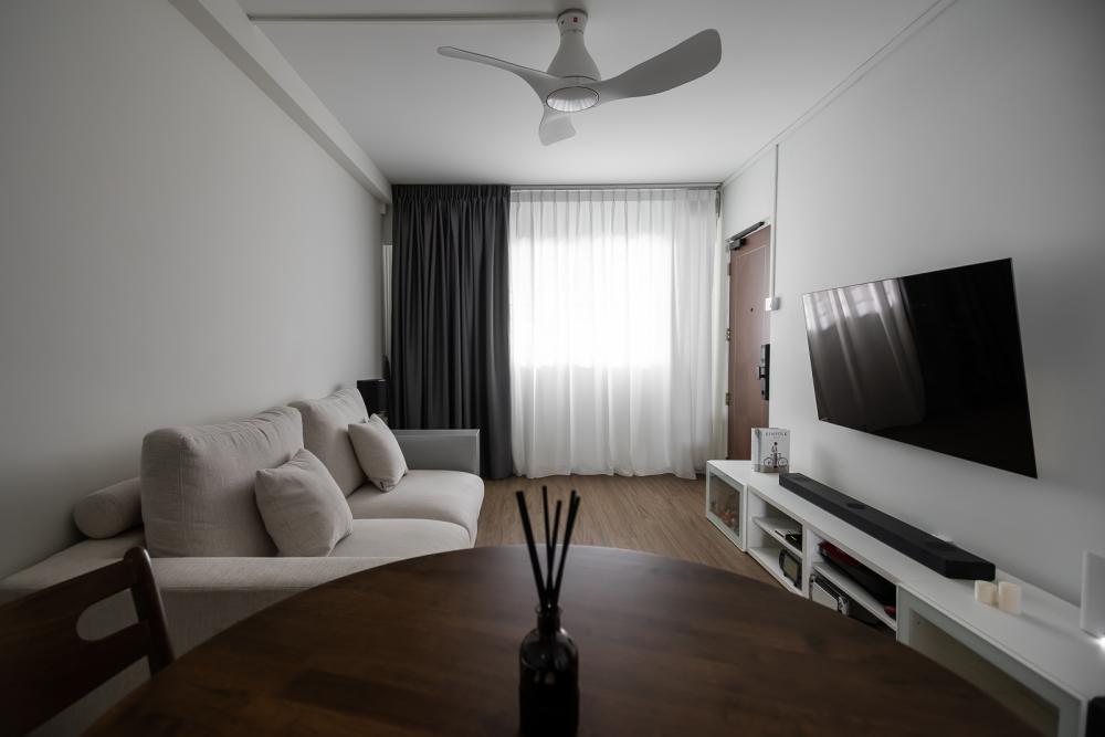 Minimalist Living Room with Vinyl Flooring and TV Console