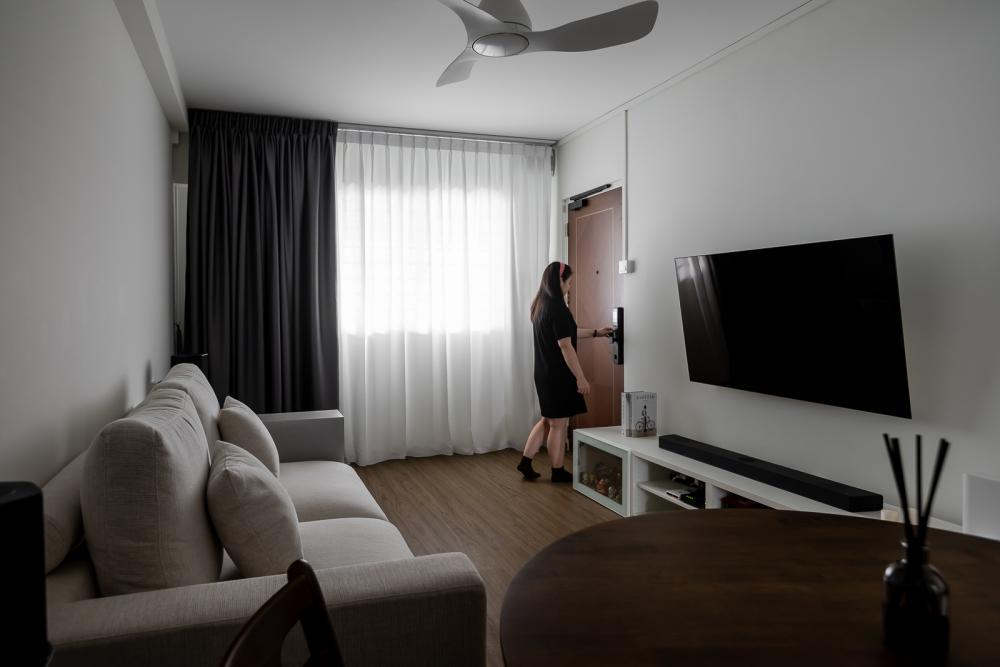 Minimalist Living Room with Vinyl Flooring and TV Console