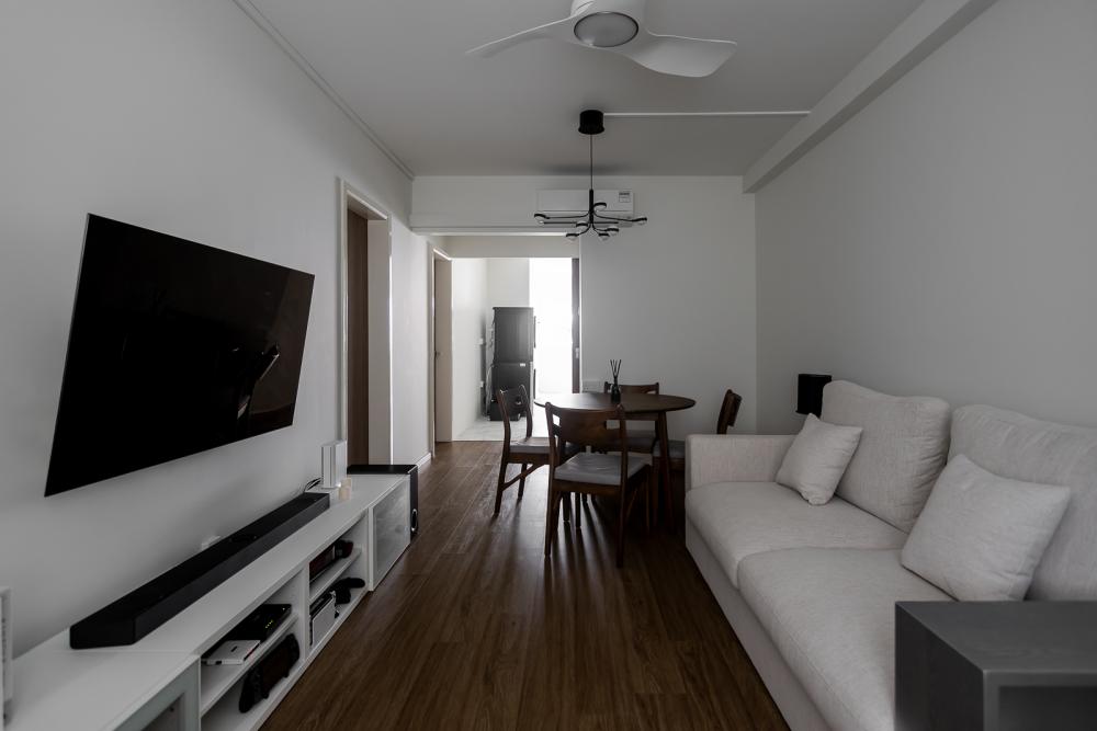 Minimalist Living Room with Vinyl Flooring and TV Console