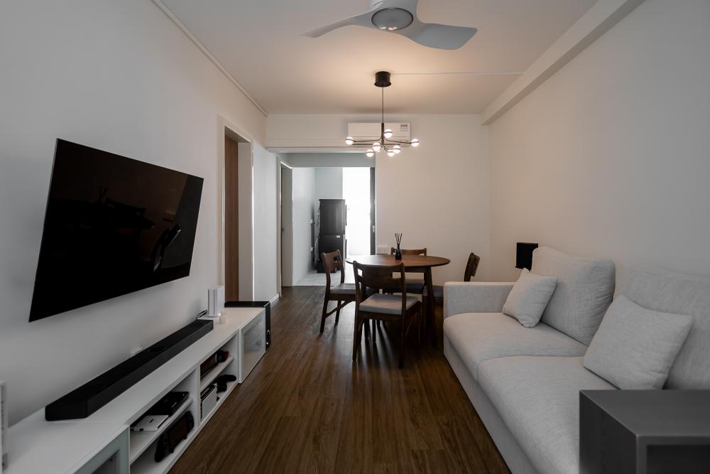 Minimalist Living Room with Vinyl Flooring and TV Console