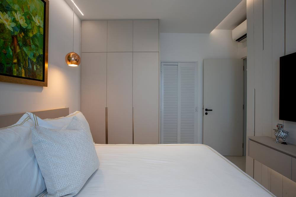 Modern Bedroom with Drop Ceiling and Ceiling Light