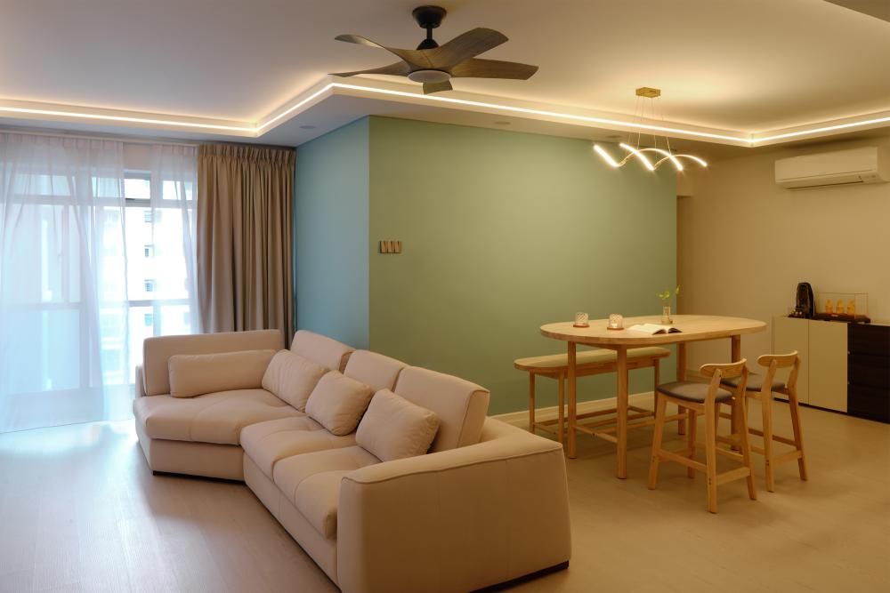 Contemporary Living Room with Vinyl Flooring and Ceiling Light