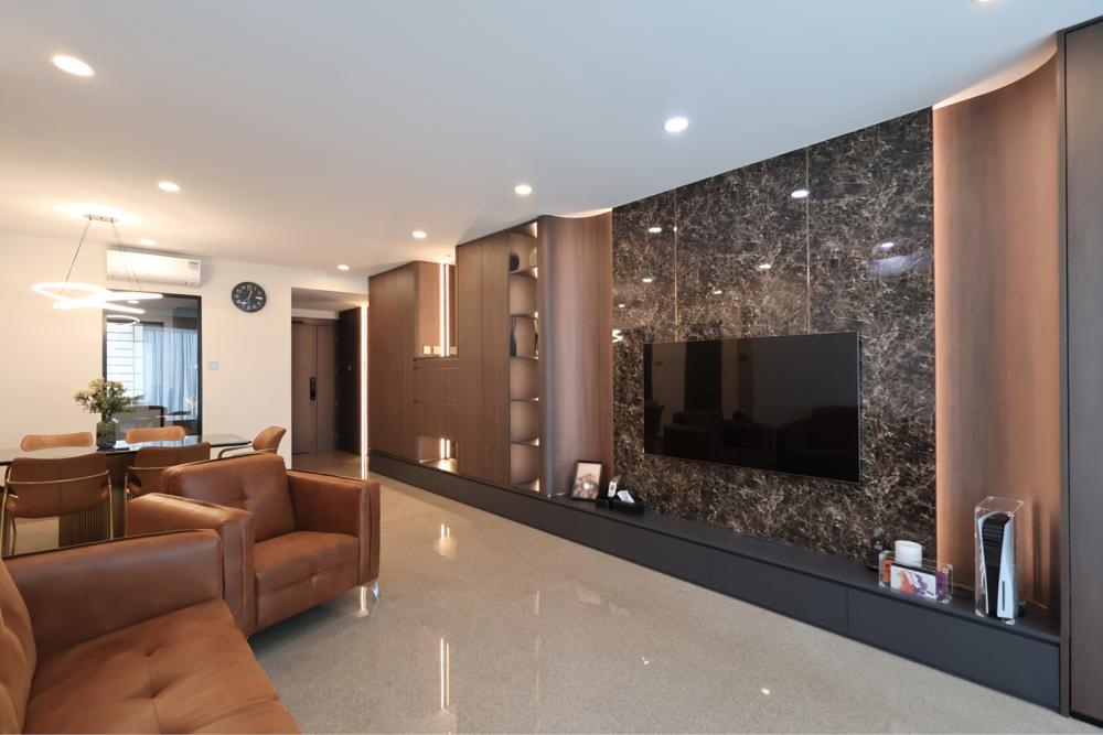 Modern Living Room with TV Console and Drop Ceiling