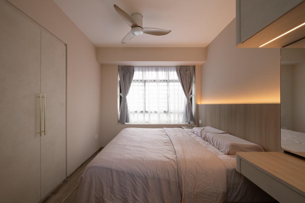Scandinavian Bedroom with Bay Window and Wardrobe