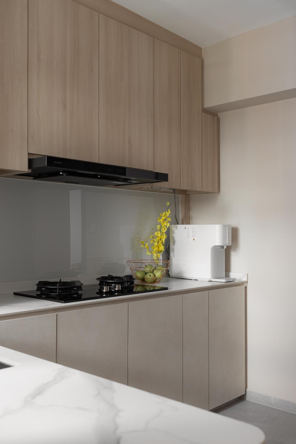 Scandinavian Kitchen with Countertop and Homogeneous Tiles