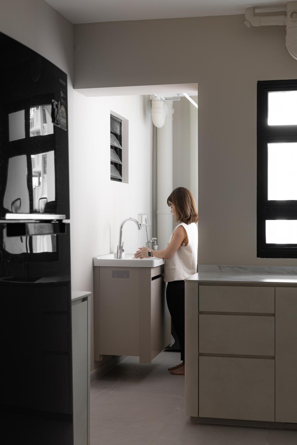 Scandinavian Service Yard with Washing Machine and Laundry Area