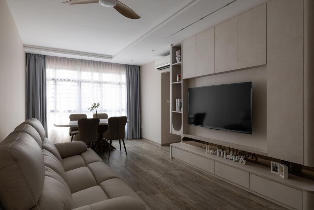 Scandinavian Living Room with Vinyl Flooring and TV