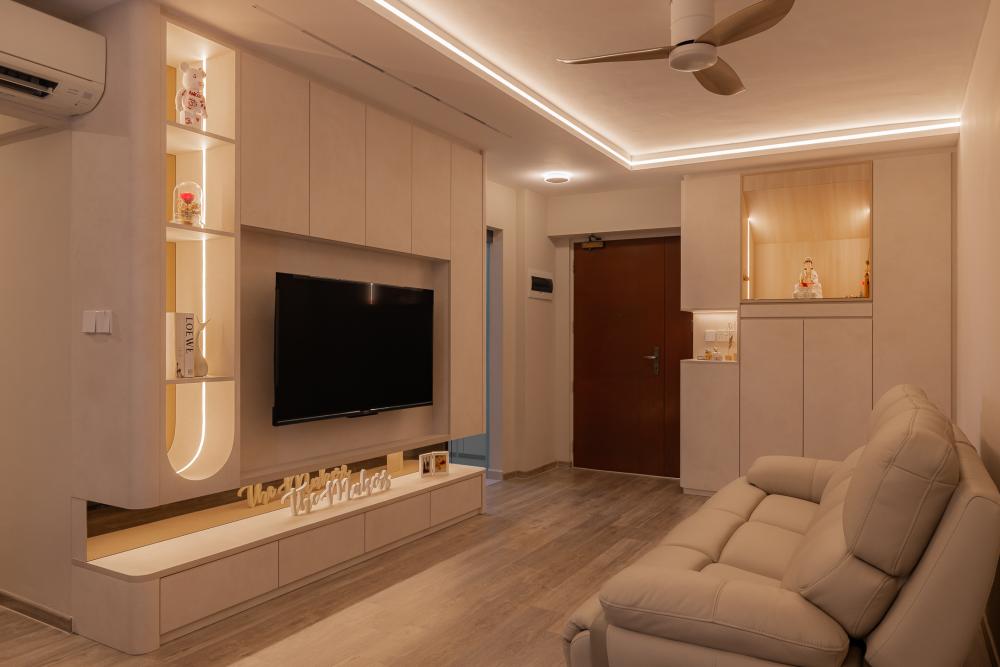 Scandinavian Living Room with Vinyl Flooring and TV