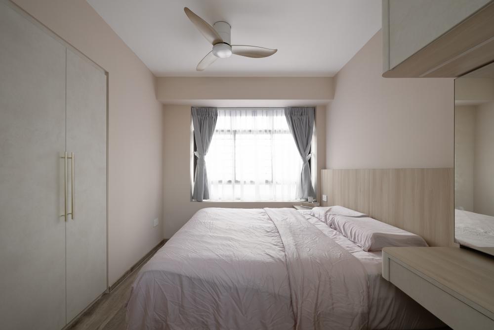 Scandinavian Bedroom with Bookshelf and Vinyl Flooring