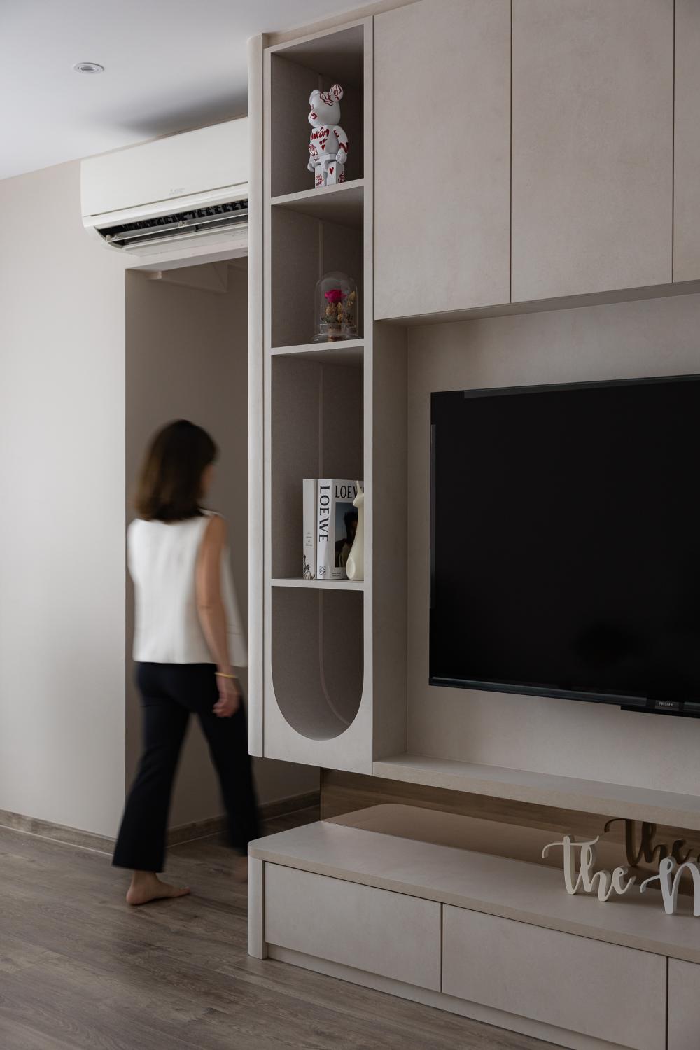 Scandinavian Living Room with TV Console and Feature Wall