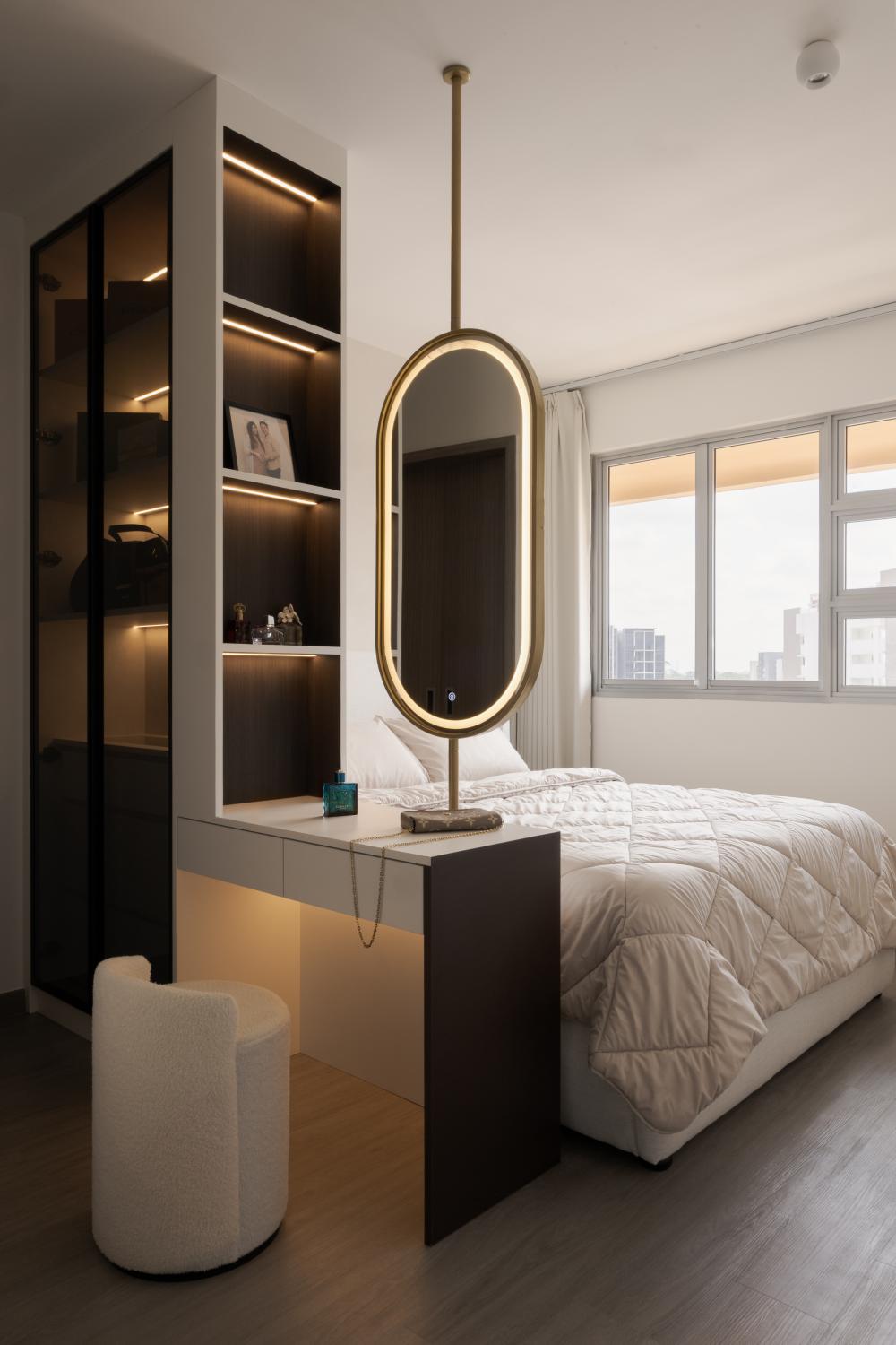 Modern Bedroom with Mirror and Display Cabinets