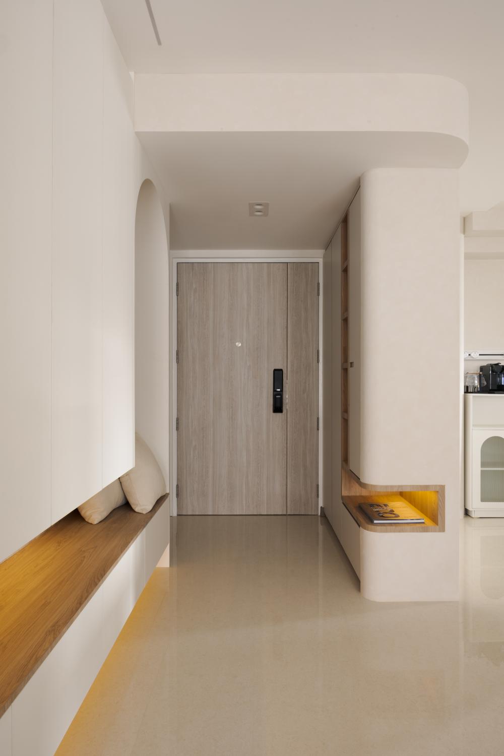 Modern Entryway with Storage Cabinets and Lighting