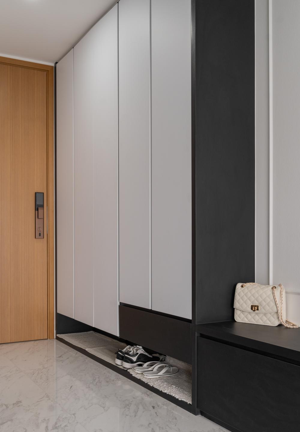 Modern Entryway with Shoe Cabinets and Doors