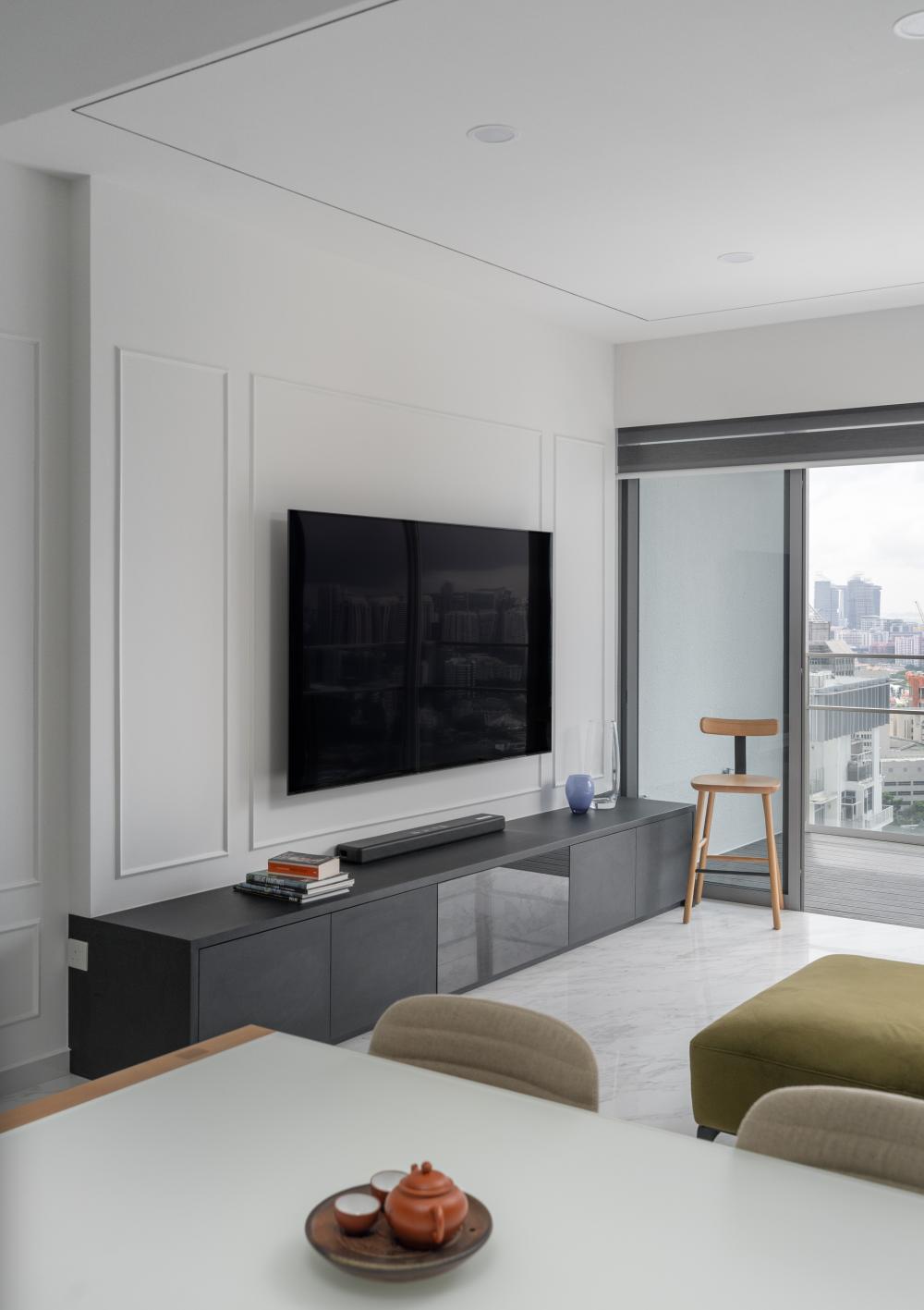 Modern Living Room with Marble Floor and TV Console