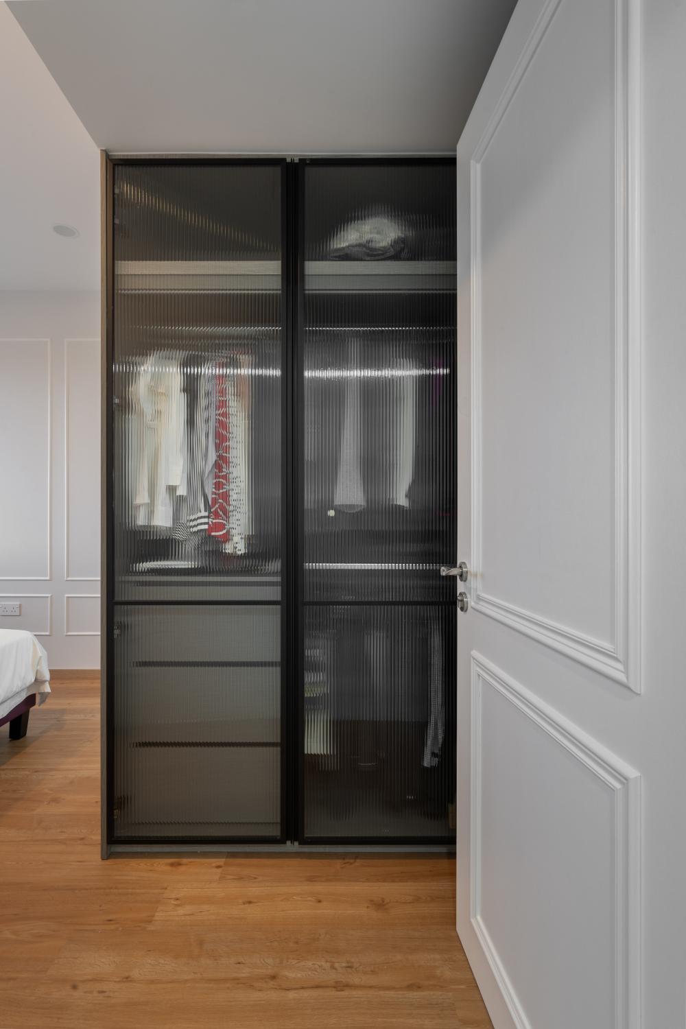 Modern Bedroom with Parquet Floor and Wardrobe