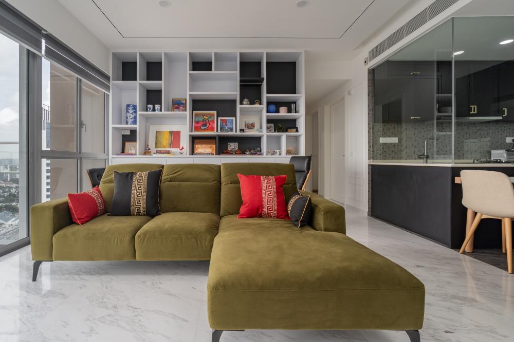 Modern Living Room with Sofa and Storage Cabinets