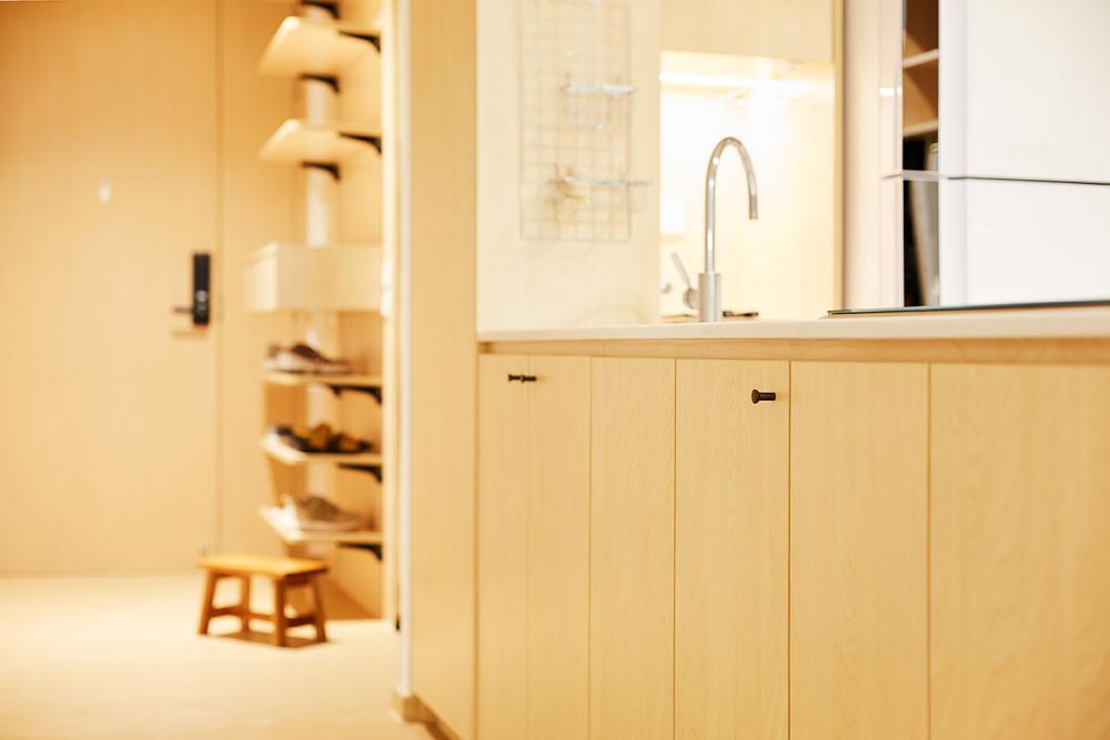 Minimalist Kitchen with Vinyl Flooring and Open Kitchen
