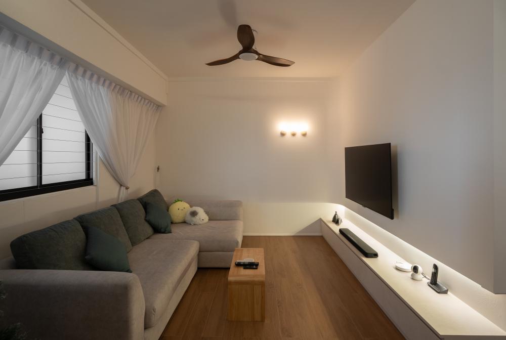 Modern Living Room with Parquet Floor and TV Console